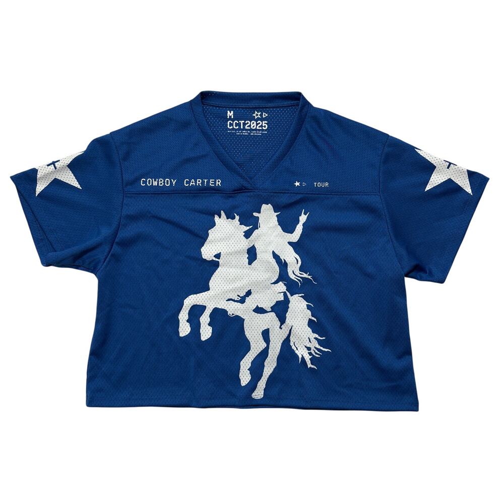 Beyoncé Cowboy Carter Tour Merch Football Cropped Jersey M Blue